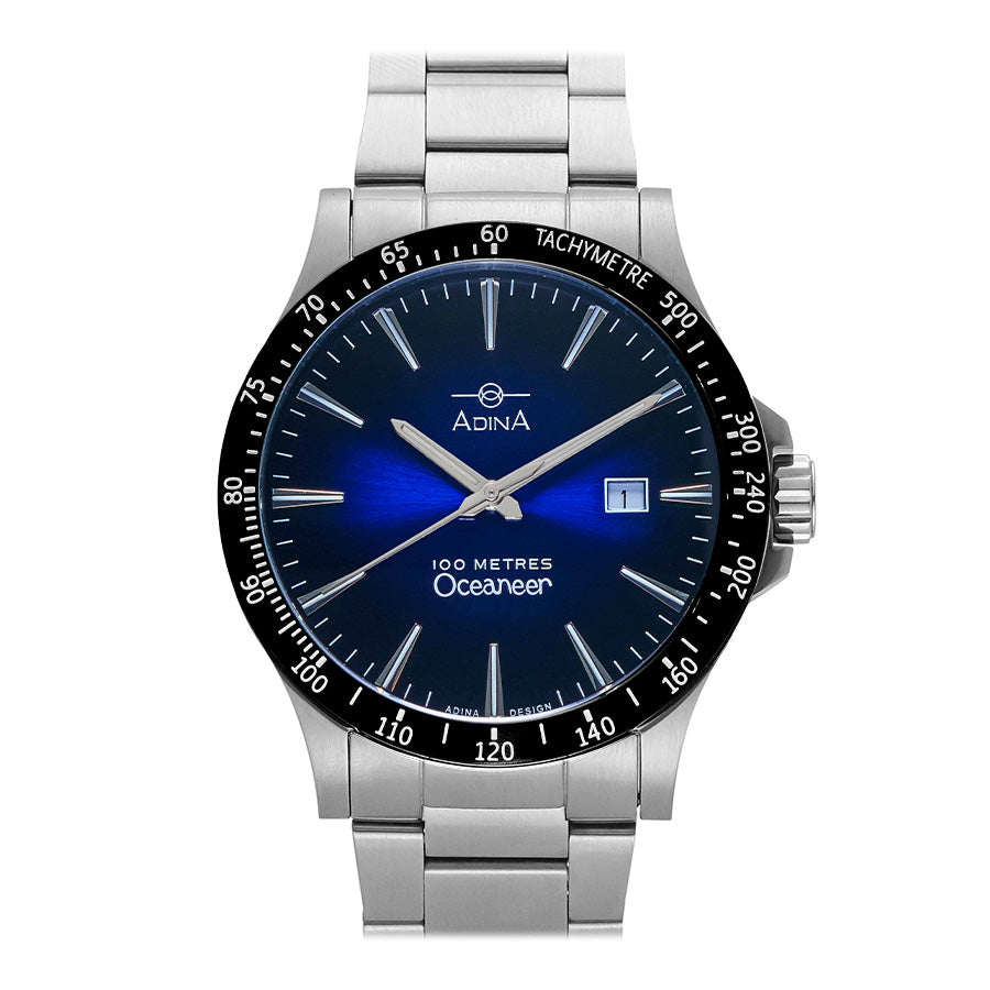 Adina Oceaneer Sports Watch 100M Water Resistant Stainless Steel Blue Face Watch with date