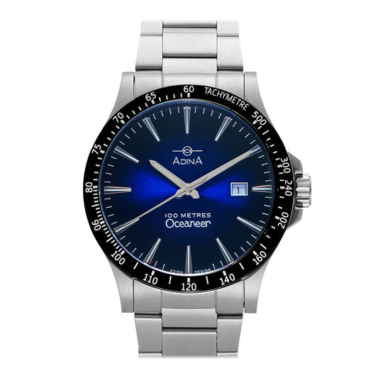 Adina Oceaneer Sports Watch 100M Water Resistant Stainless Steel Blue Face Watch with date