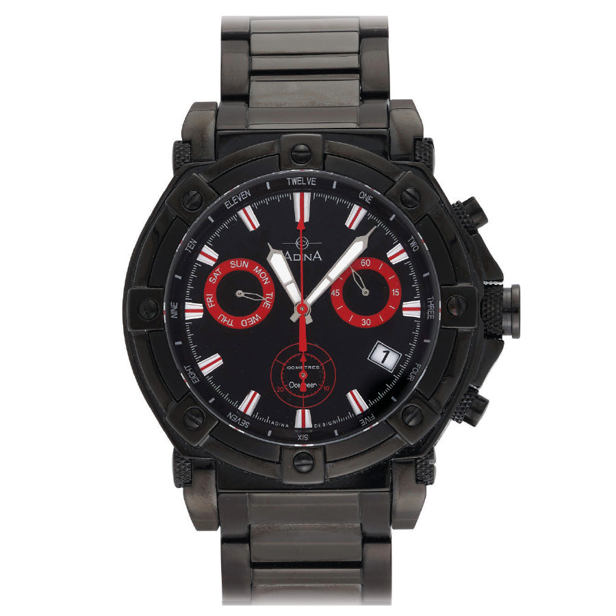 Mens Stainless Oceaneer Black Chrono Sapphire Glass 100Metre Adina Watch
