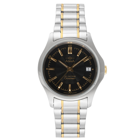 Mens 100 Metre Stainless 2 Tone Gents Black Index Watch