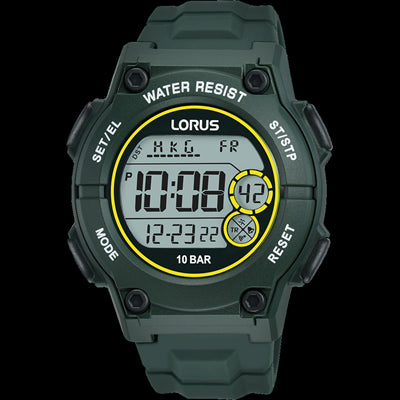 Stainless Steel Mens Green Digital Watch 100M Water Resistant