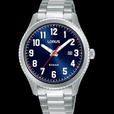 Stainless Steel Mens 100M Blue Face Full Figure Watch