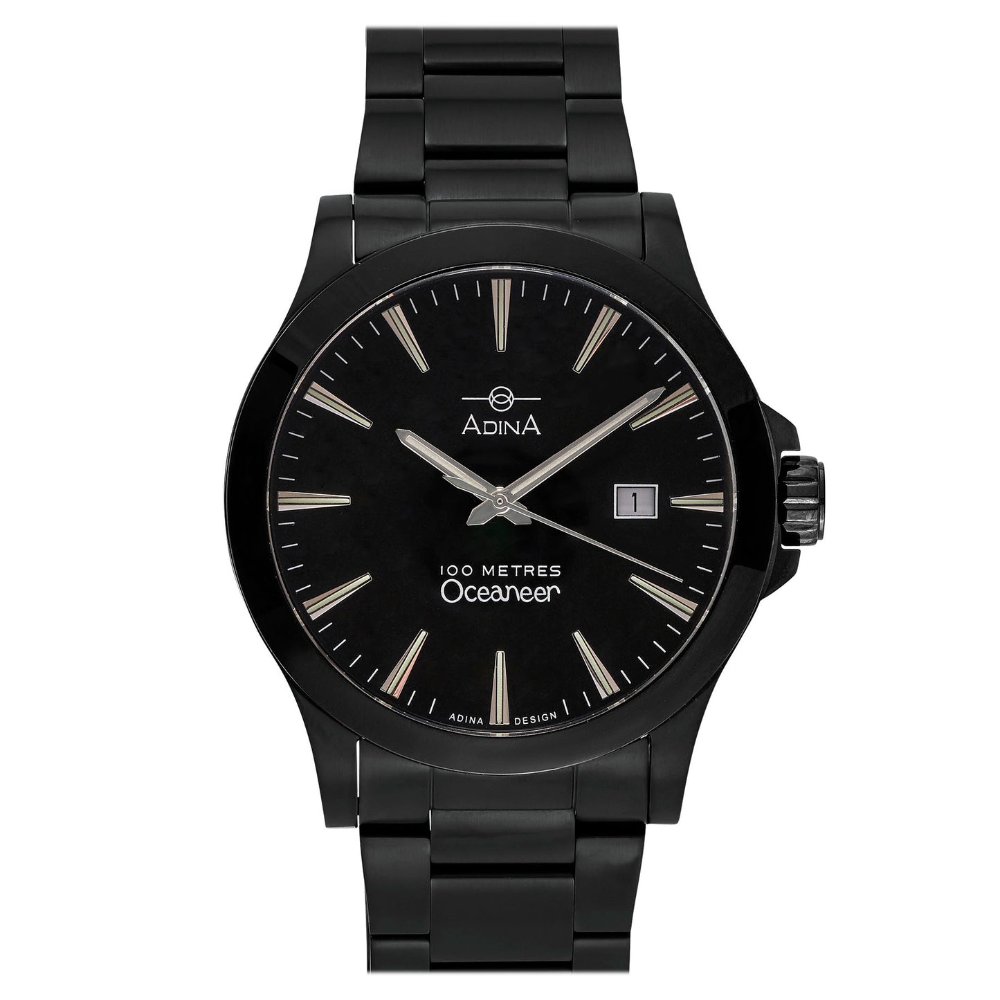 Gents Oceaneer Black Case Black Index Dial On Black Bracelet
