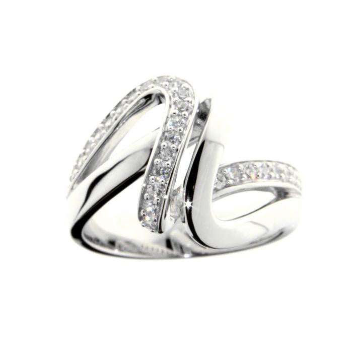 Sterling Silver Ring Featuring Cubic Zirconia In A Crossover Wave Design