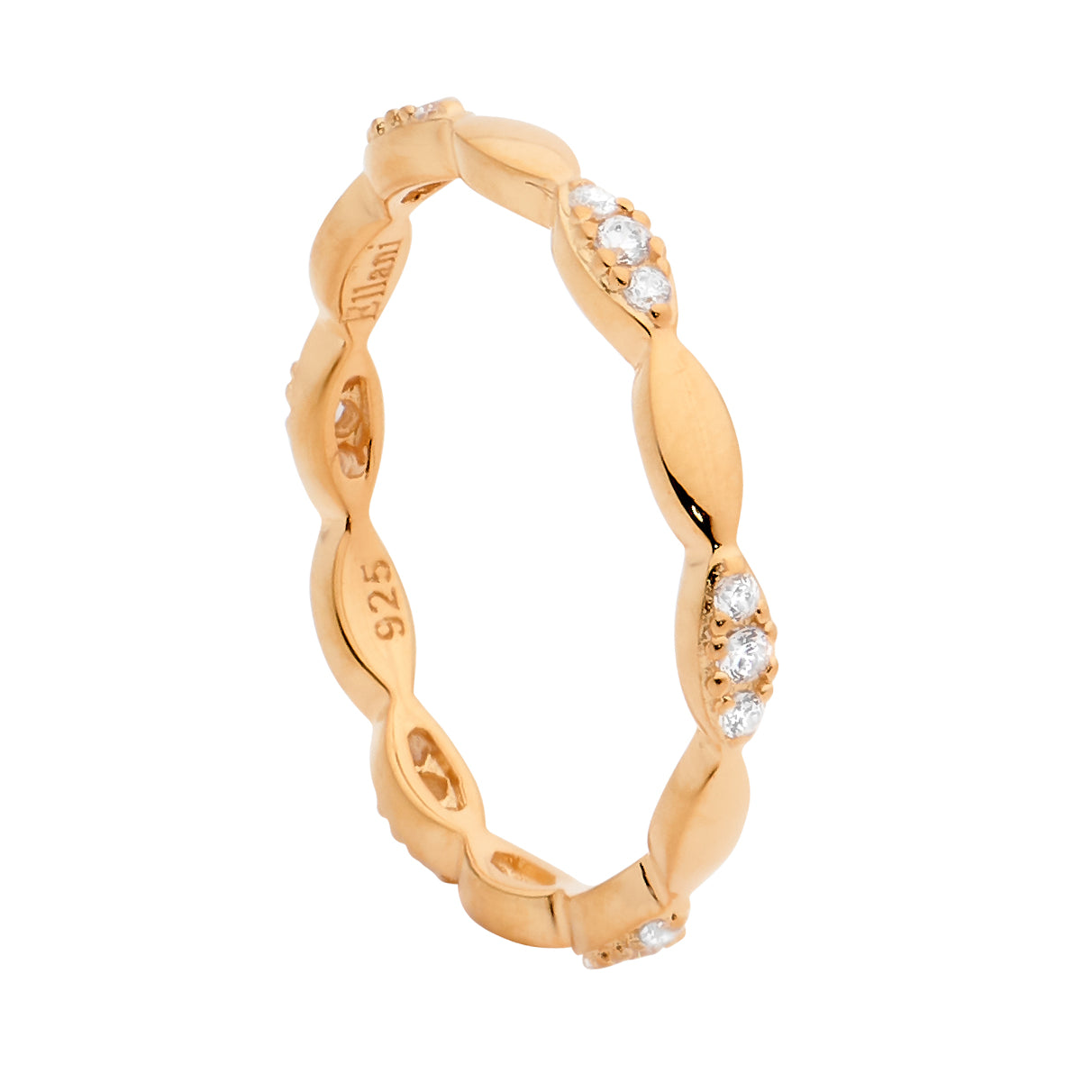 Sterling Silver Tear-Shaped Stacker Ring With White Cubic Zirconia And Rose Gold Plating