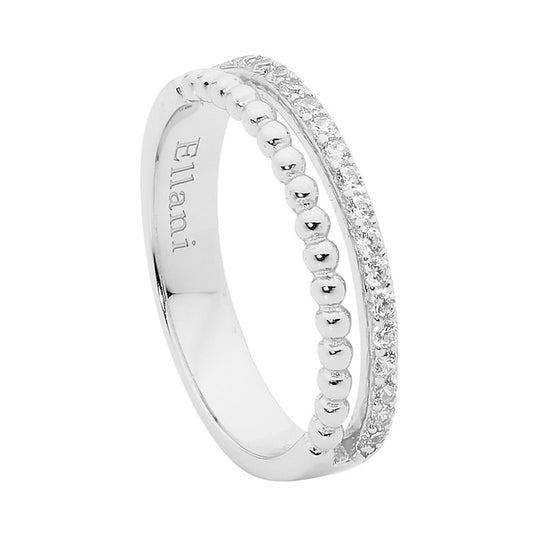 Ladies Sterling Silver White Cubic Zirconia Split Band Ring
