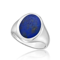 Men's Signet Ring Crafted From Sterling Silver Featuring Lapis Lazuli
