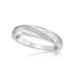 Sterling Silver Beaded Diagonal Setting Engraved Ring