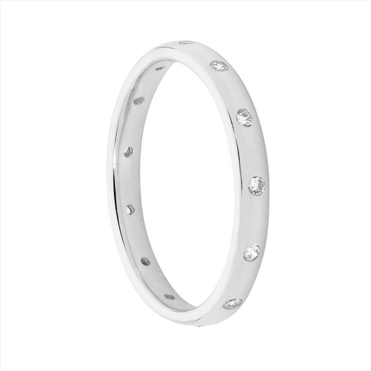 Sterling silver wh cubic zirconia hammer set eternity ring -