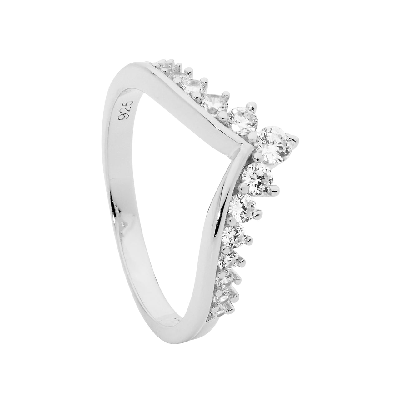 Sterling silver elegant v shaped cubic zirconia dress ring