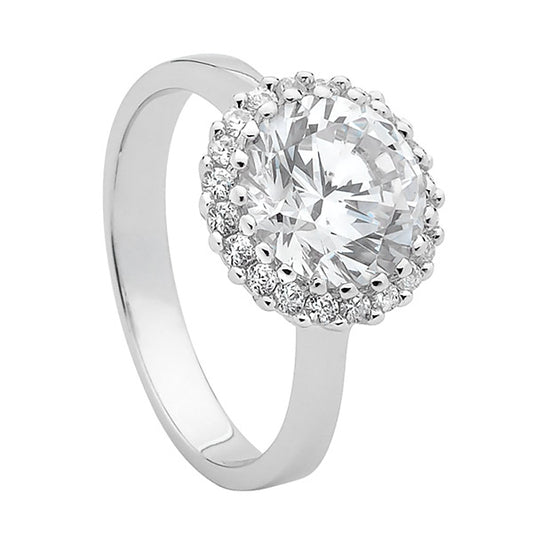 Sterling Silver Cubic Zirconia Raised Solitare Ring