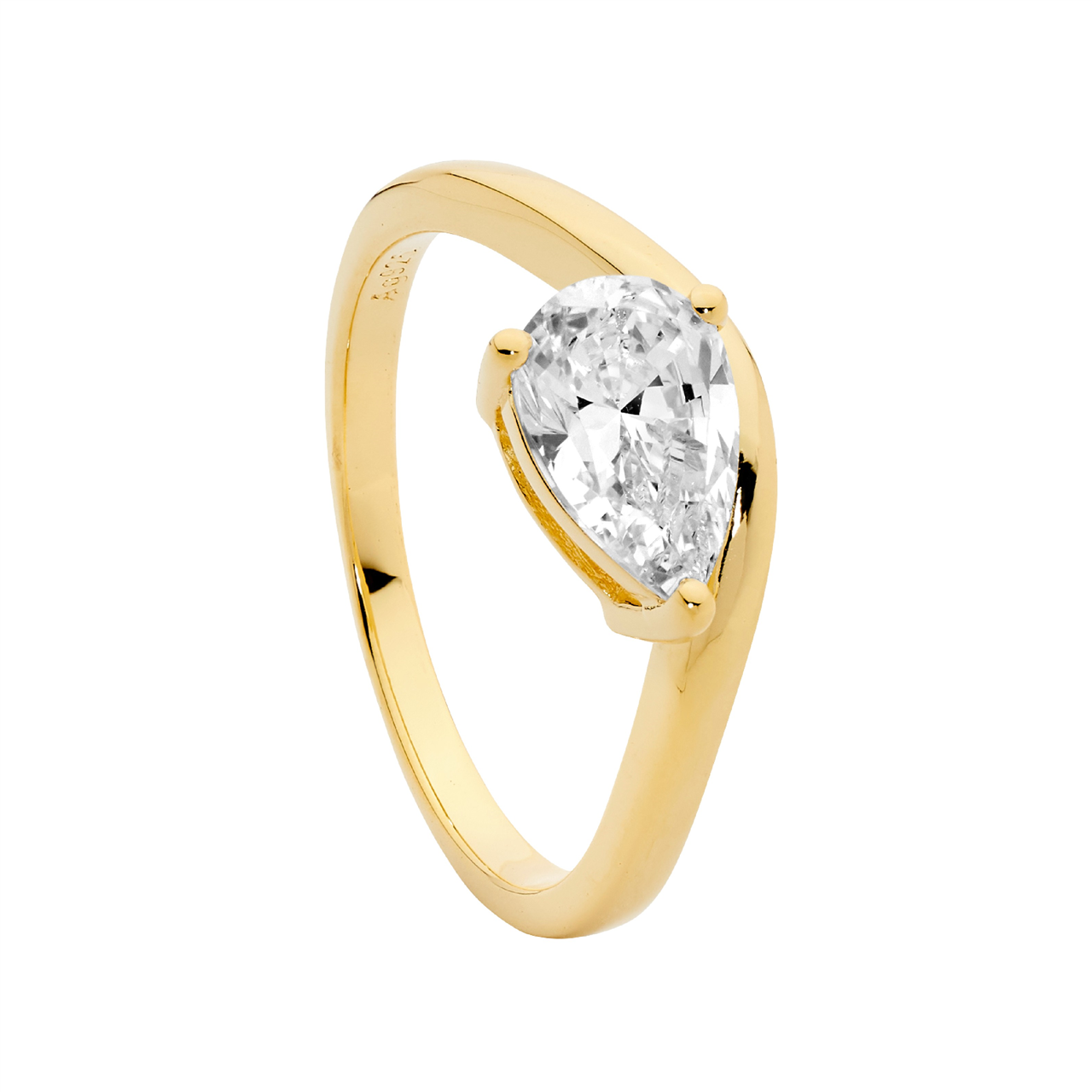 Sterling Silver 6X9 Wh Cz Pear W/Wave Band, Gold Plating