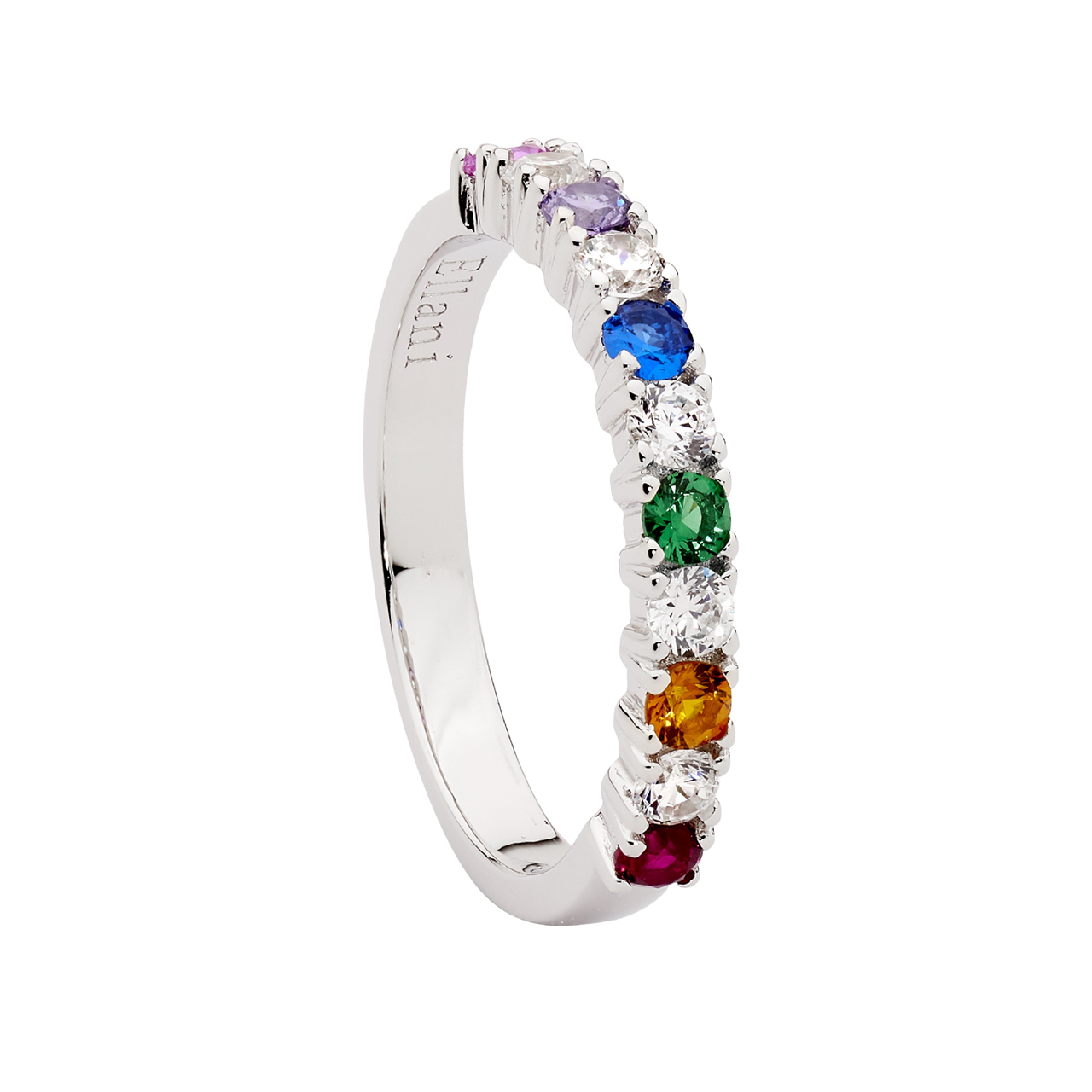 Sterling Silver Band With Coloured Cz Stones Size N.5
