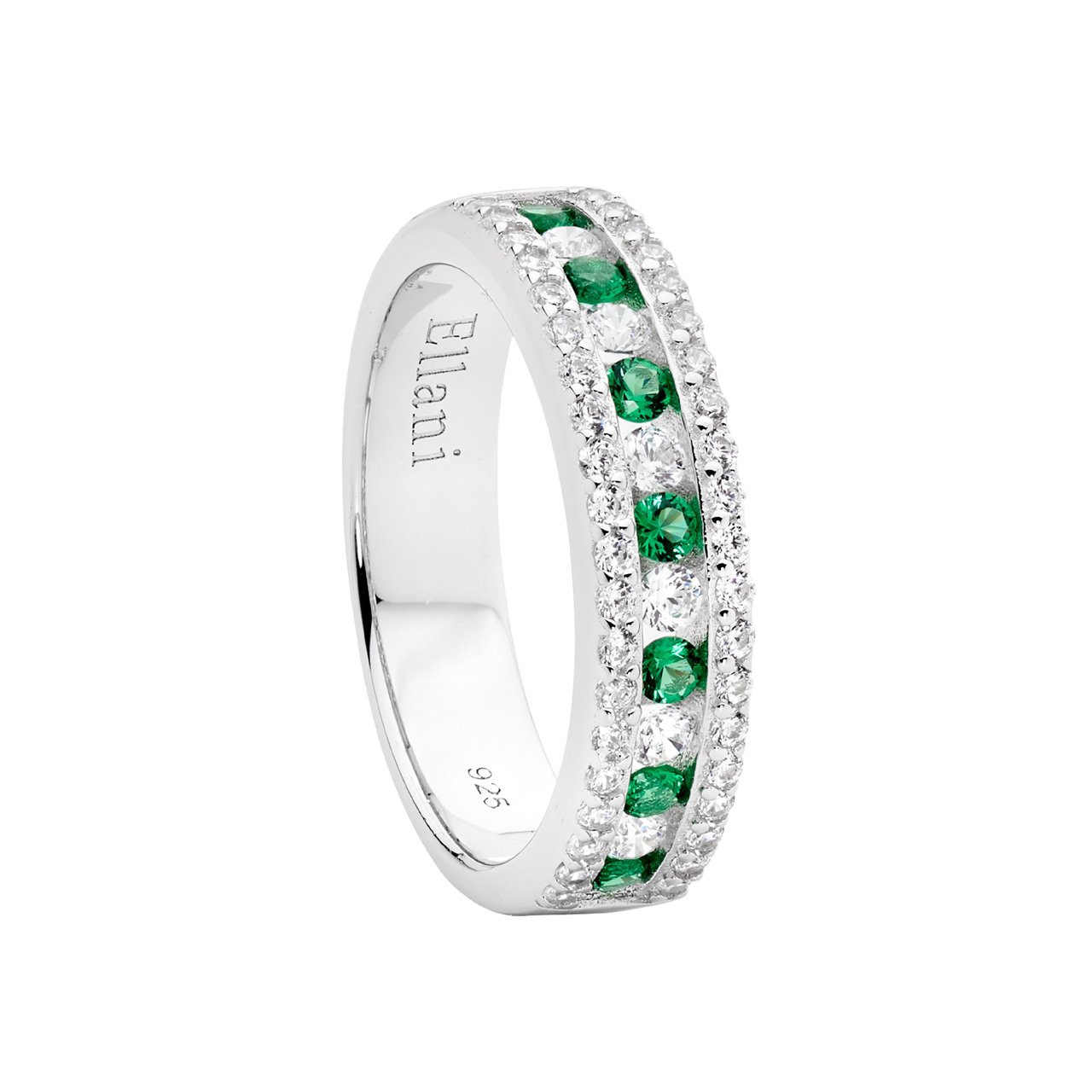 Sterling Silver Cubic Zirconia White And Green Channel Set