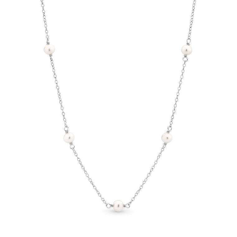 Sterling silver white oval 5mm freshwater pearl chain n'lace 45cm ext. 5cm