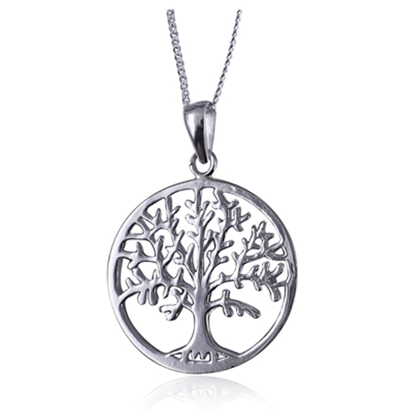 Sterling Silver 24Mm Tree Of Life Pendant With Sterling Silver Chain