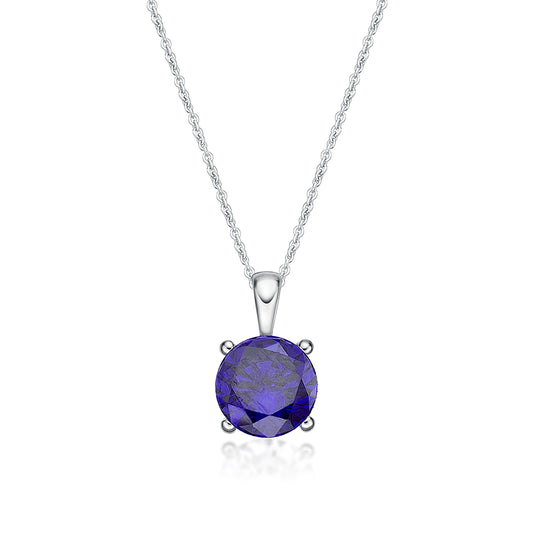 Sterling Silver 4 Claw Purple Cubic Zirconia And Sterling Chain