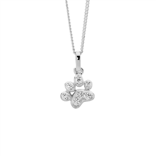 cubic zirconia dog paw pendant sterling silver