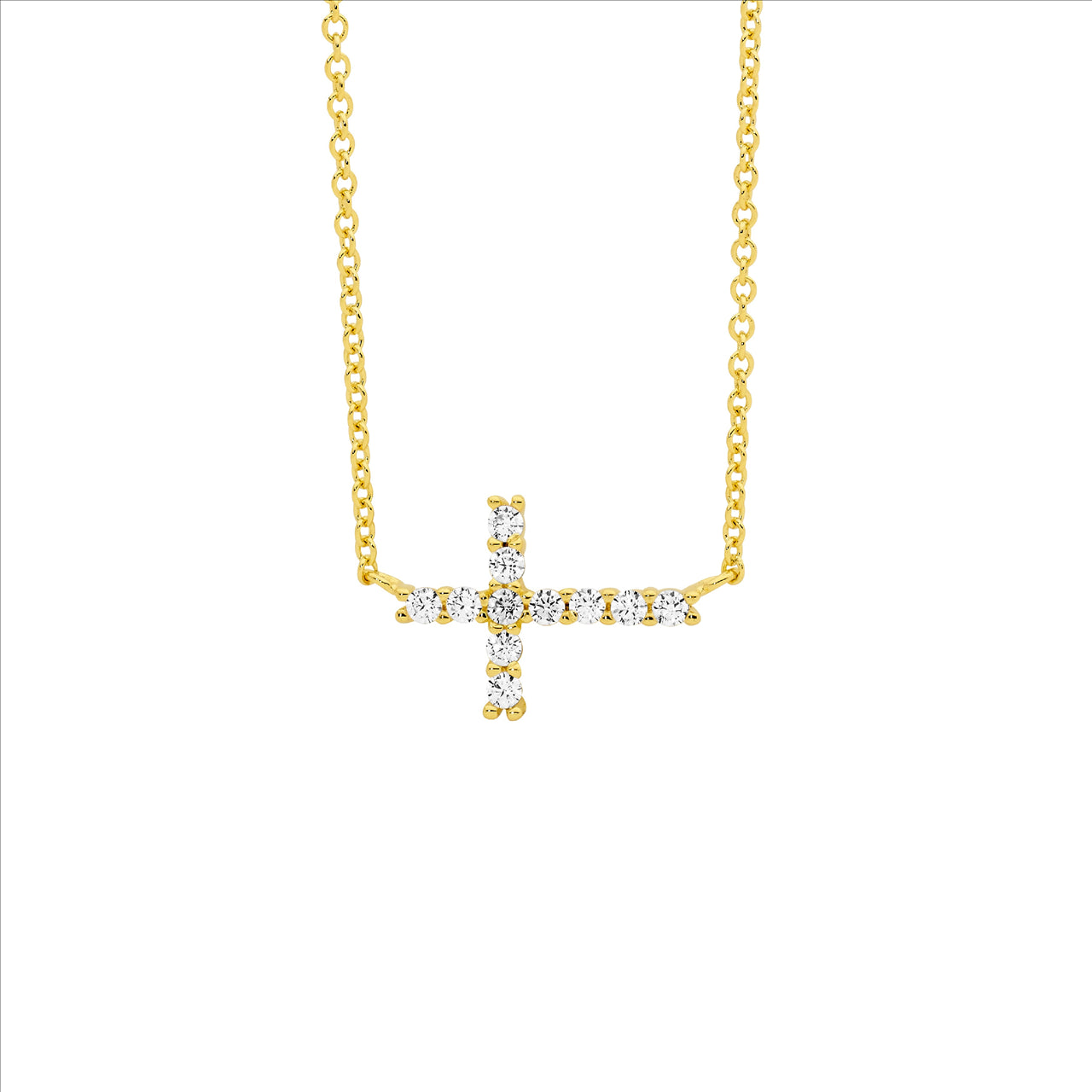 Sterling Silver White cubic zirconia small cross with gold chain