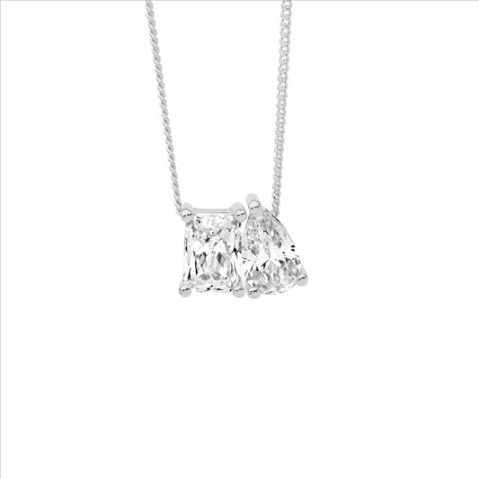 Sterling Silver Emerald And Pear Cut Cubic Zirconia Pendant