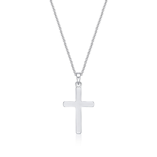 Sterling Silver Cross Plain Pendant With Chain