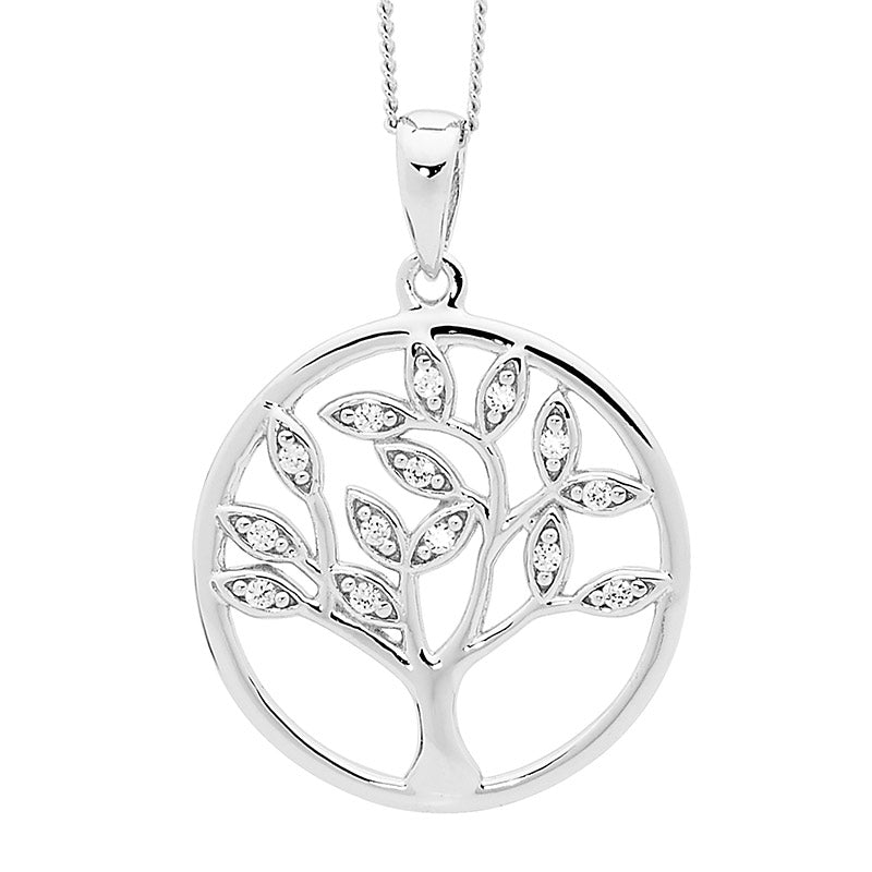 Sterling Silver Wh Cz Tree Of Life Pendant