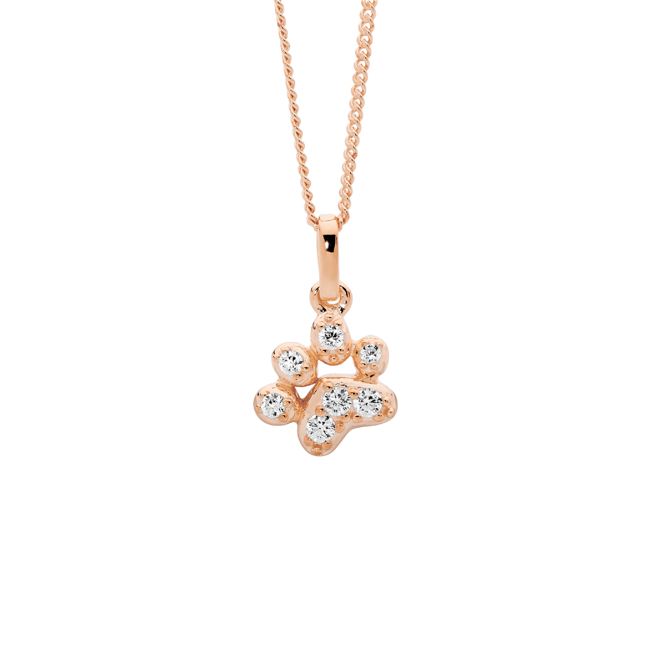 Sterling Silver Wh Cz Paw Pendant W/Rose Gold Plating