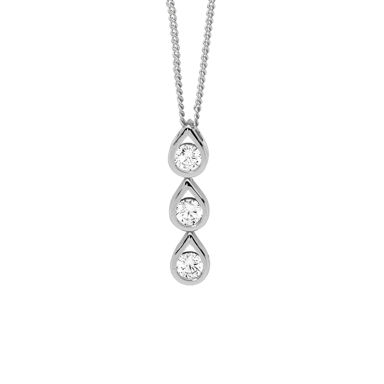 Sterling Silver 3X Open Tears W/Wh Cz Drop Pendant