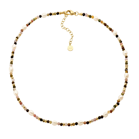 Stainless Steel Tourmaline & Freshwater Pearl 40Cm Necklace
