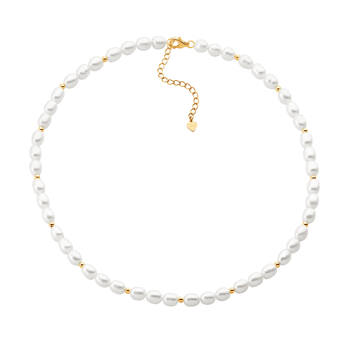 Stainless steel gold plated beads with freshwater pearl 40cm necklace ext chain