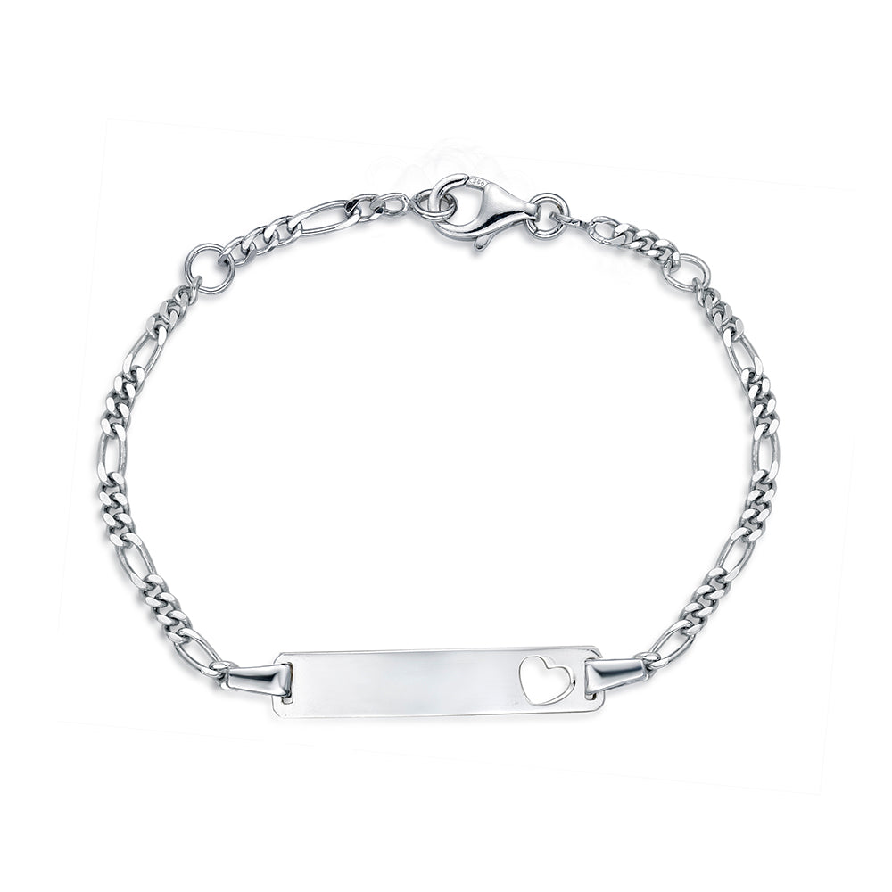 Sterling Silver Kiddies Figaro Rect And Heart Pendant 19Cm