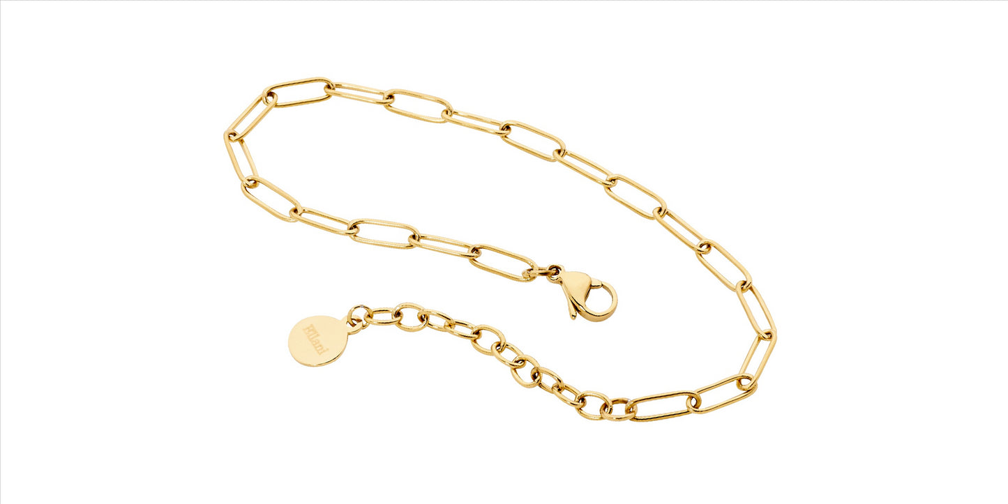 Stainless steel paperclip chain bracelet, 17cm+ ext. w/gold IP plating