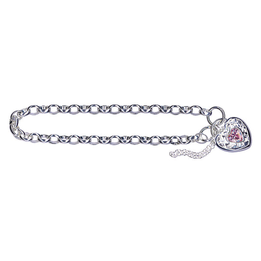 Sterling Silver Belcher Pink Cubic Zirconia Padlock Bracelet