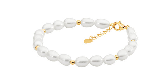 Sterling silver gold plated beads w/ freshwater pearl 17-18cm bracelet ext. chain - rrp $119