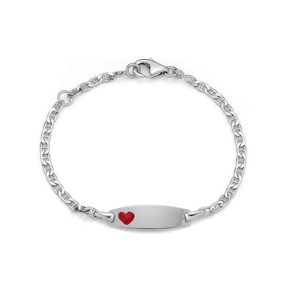 Sterling Silver Bracelet Red Heart 14Cm