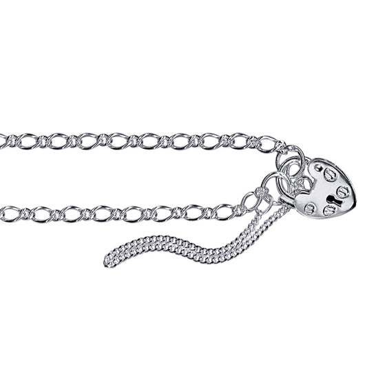 Sterling silver Oval Figaro 1+1 Padlock Bracelet