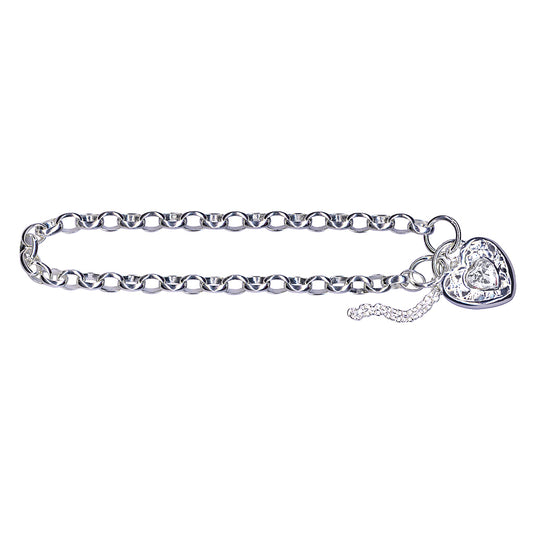 Sterling Silver Belcher Cubic Zirconia Padlock Bracelet