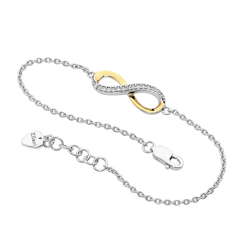 Sterling Silver Half Sid White C;Ubic Zirconia Infinty Bracelet With Gold Plating