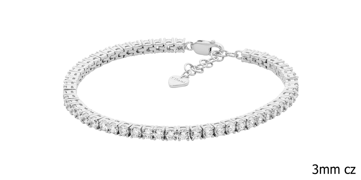 Sterling Silver White Cubic Zirconia 3Mm Tennis Bracelet With Extenson Chain