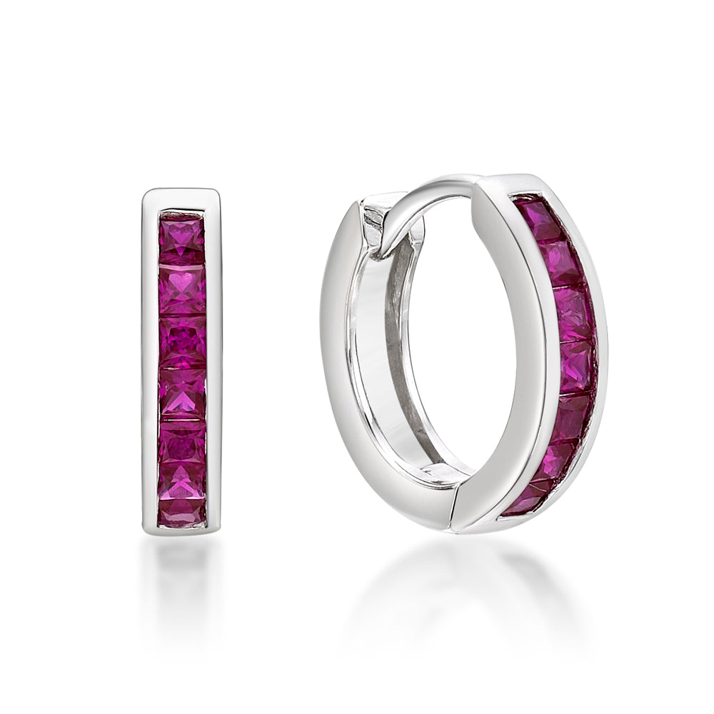 Sterling Silver Red Cubic Zirconia Huggies