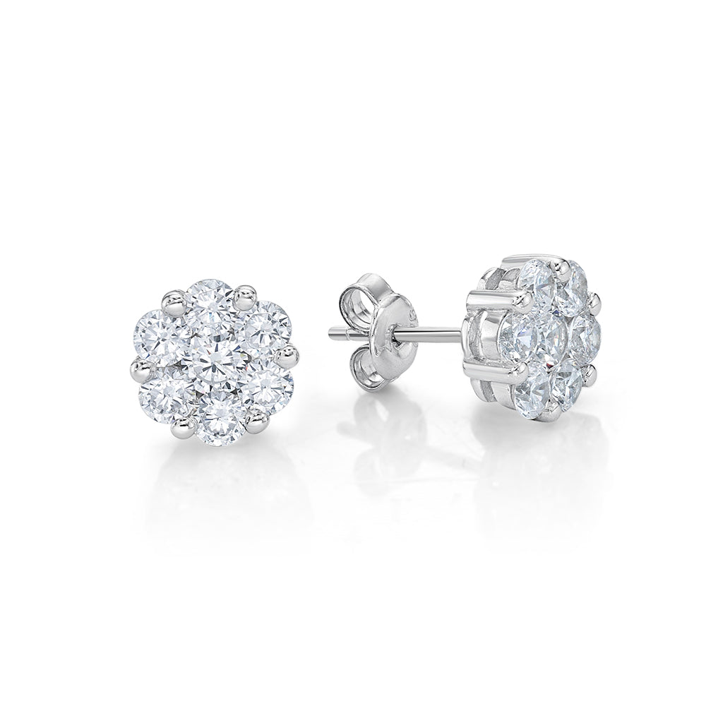 Sterling Silver 9Mm Pretty Flower Cluster Stud Earrings