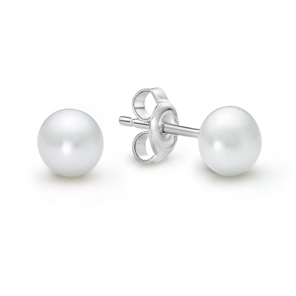 Sterling Silver 6 X 6.5 Fw White Pearl Button Studs