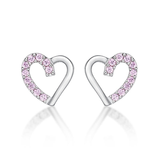 STERLING SILVER PINK CZ HEART STUDS