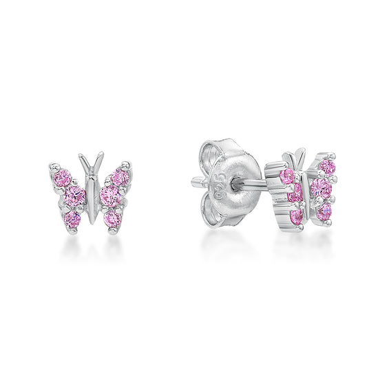 Sterling Silver Pink Cubic Zirconia Butterflys Stud