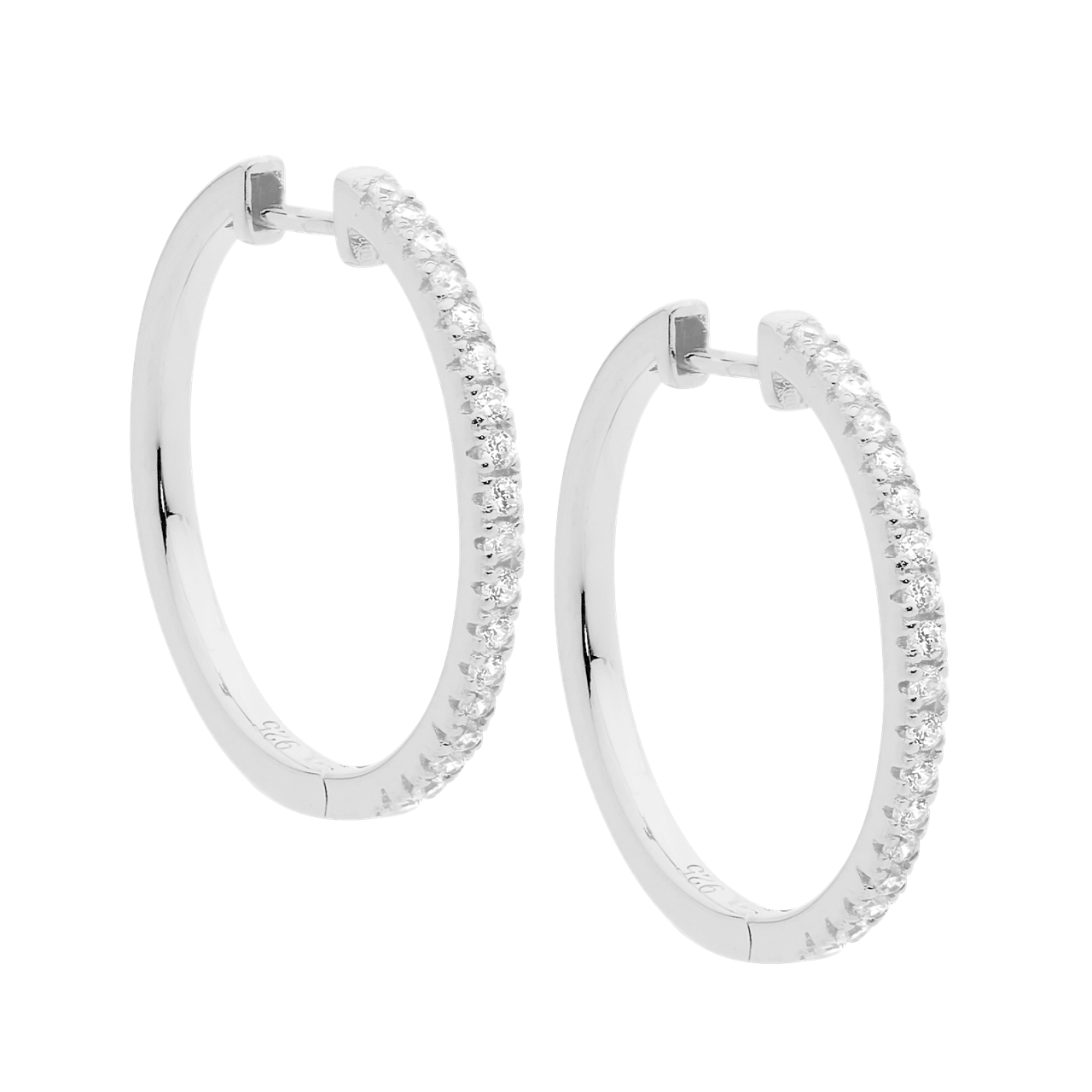 Stylish Ladies' Huggies Featuring Large Cubic Zirconia in Sterling Silver