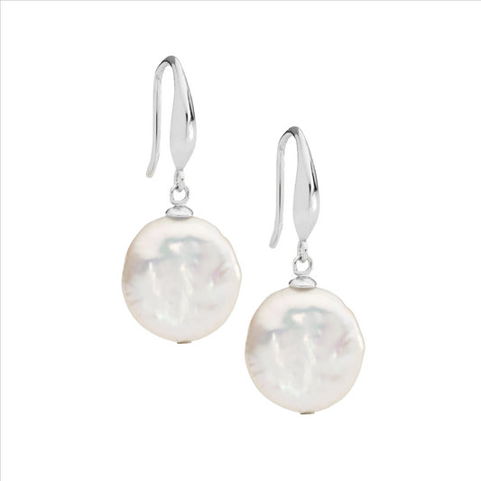 Ladies Elegant 12 Mm Freshwater Coin Pearl Earrings On Sheppard Hook