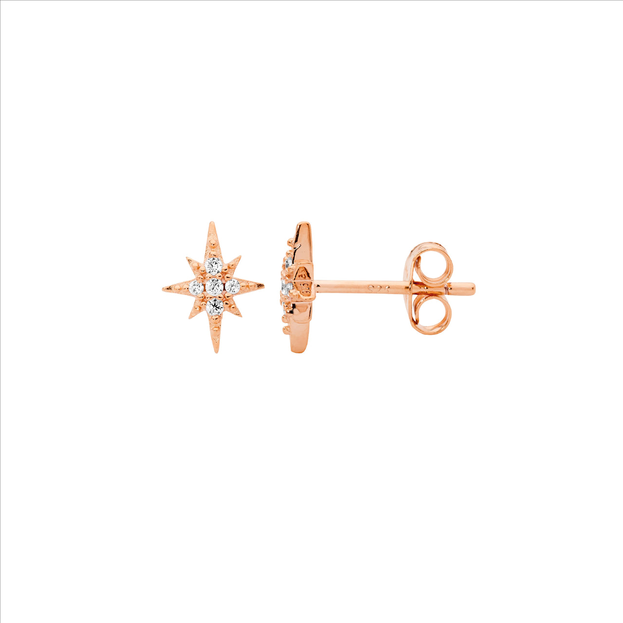 Sterling Silver Rose Gold Plated Cubic Zirconia Stud Earring