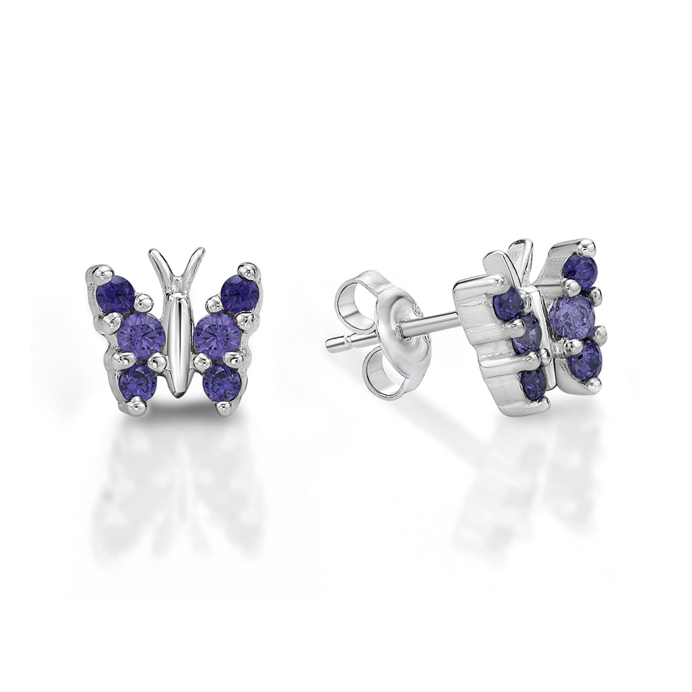 Sterling Silver Purple Butterfly Stud Earrings