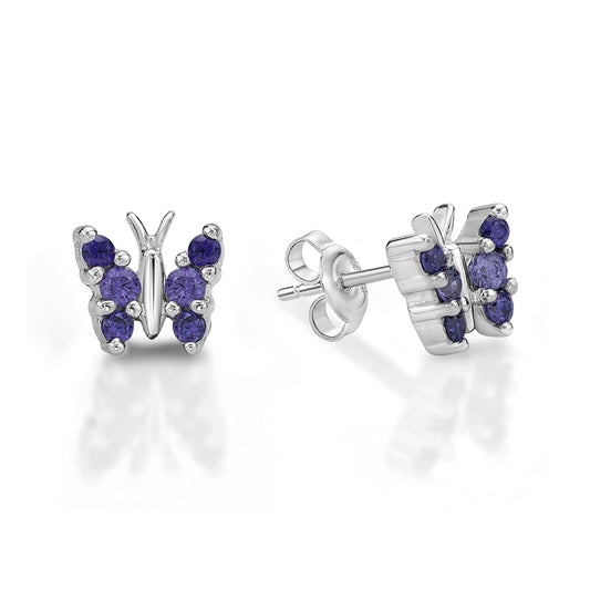 Sterling Silver Purple Butterfly Stud Earrings