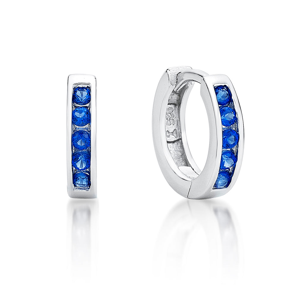 Sterling Silver Blue Chnlset 11.5Mm Huggie Earrings